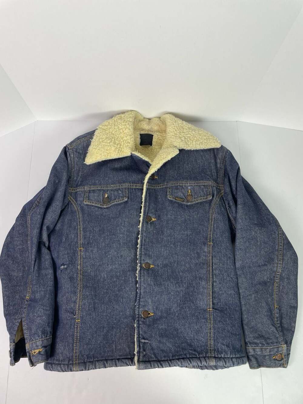 Vintage 70s Sears Roebucks Sherpa Lined Denim Trucker Jacket